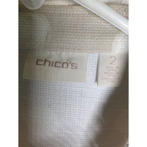 Chicos 2 Linen Blend Cardigan Womens  L 12/14 Beige/White Polka Dot Long Open - Picture 2 of 13